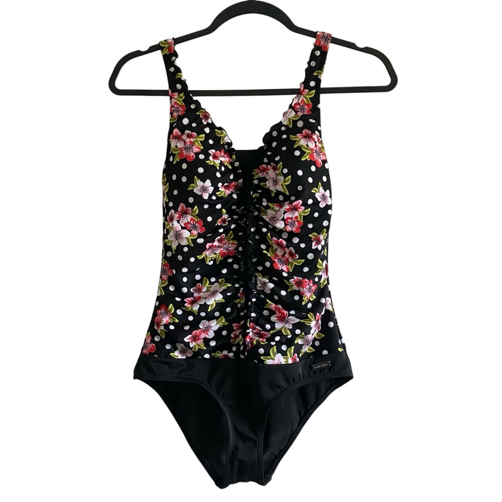 Lascana Ruched One Piece Swimsuit Tummy Control Floral Polka Dot 4